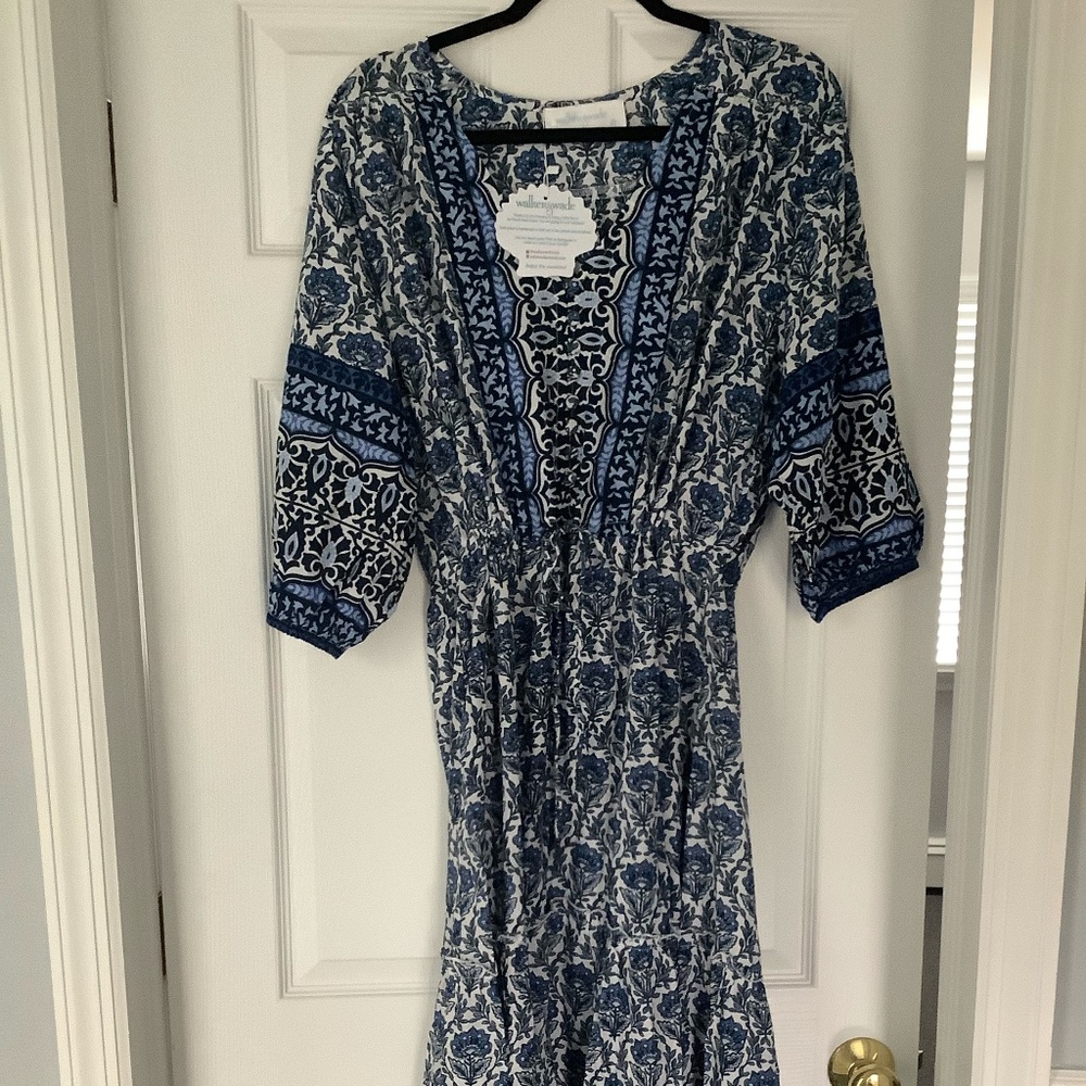 Walker and Wade Blue Printed Midi the Carrie dress XL $238 NWT